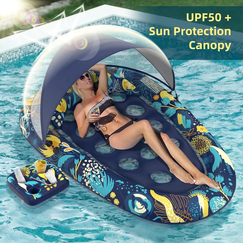 Inflatable 3-in-1 Pool Float with Canopy & Cup Holder