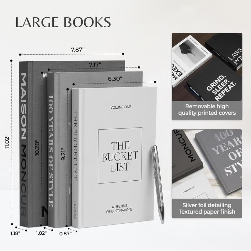 Set of 3 Black & White Decorative Faux Coffee Table Books