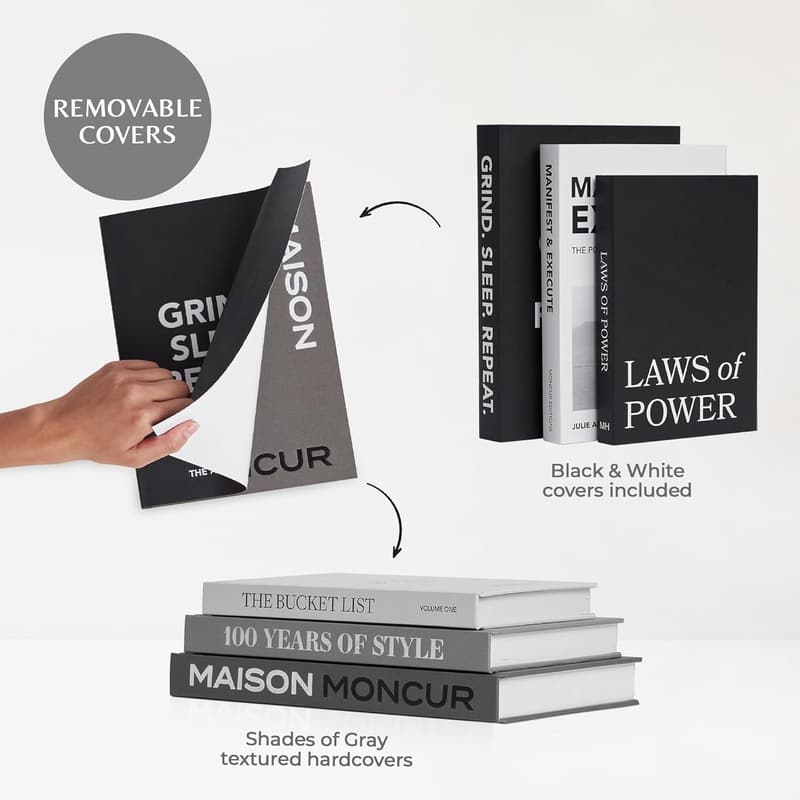 Set of 3 Black & White Decorative Faux Coffee Table Books