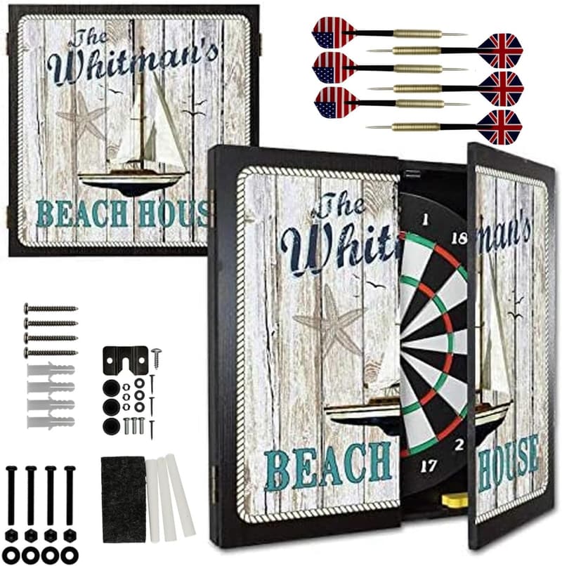 Personalized Dartboard Set with Cabinet and 6 Steel Tip Darts