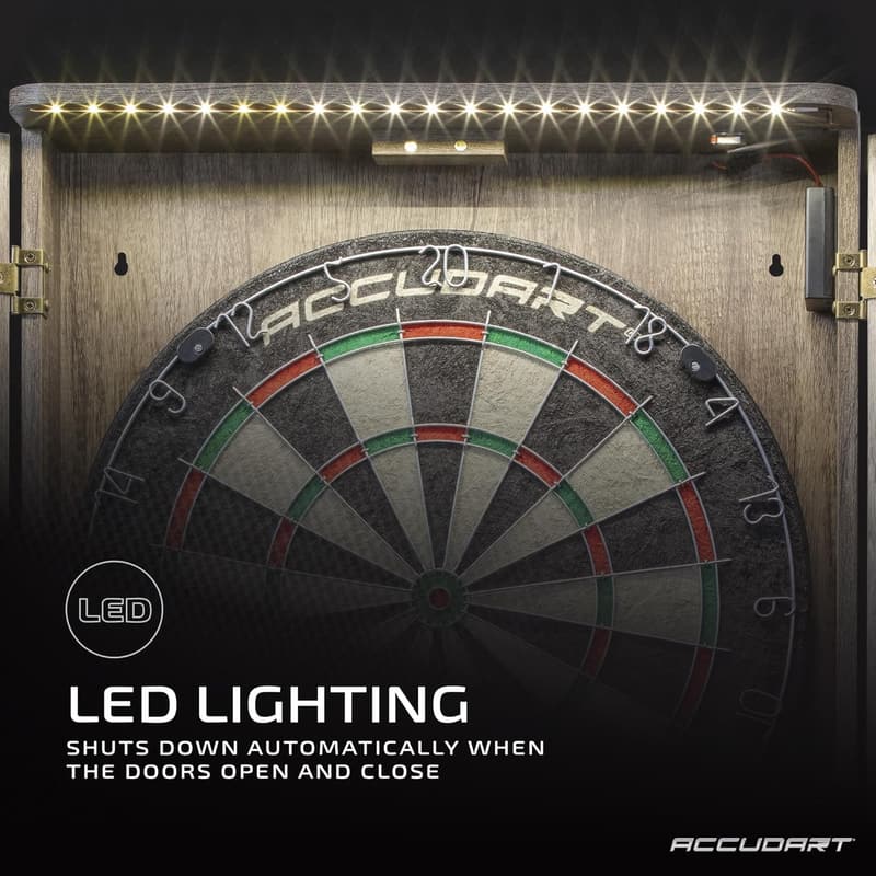 Modern Dartboard Cabinet Set with LED Lighting & Scoreboard