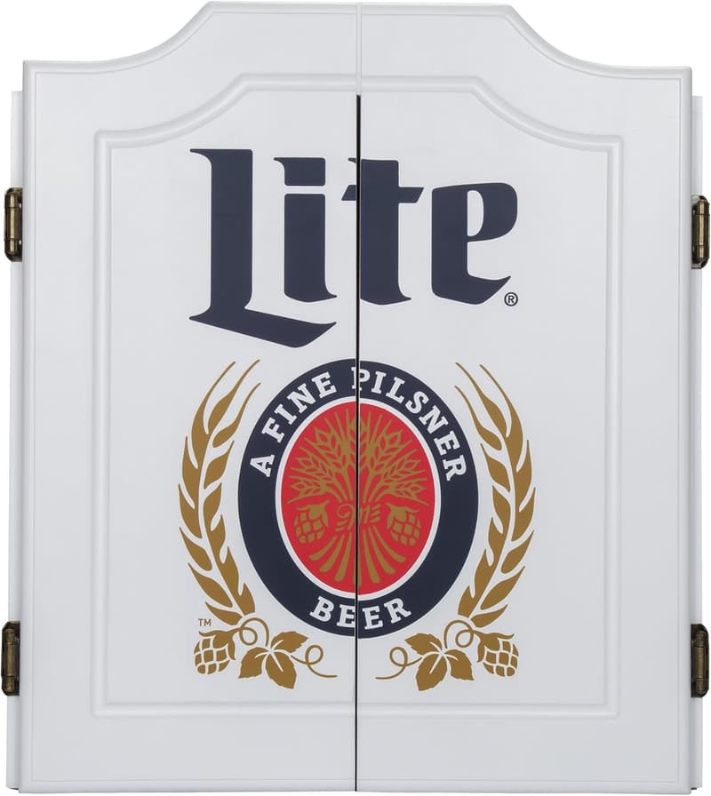 Miller Lite Retro Dartboard Set with Cabinet & 6 Steel Tip Darts