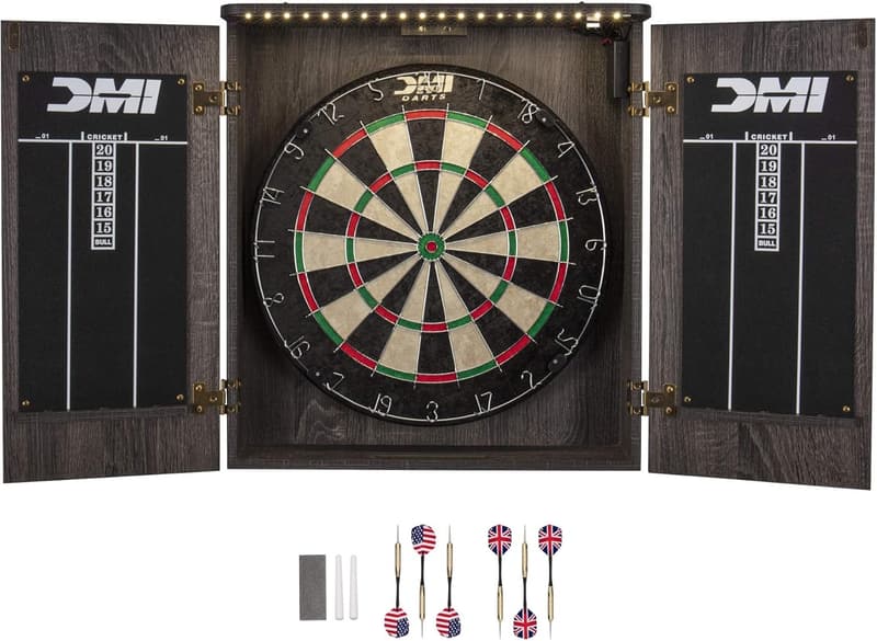 Rustic Grey Dartboard Cabinet Set with LED Lighting & Scoring