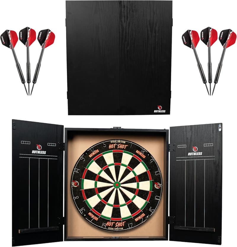 Complete Home Dart Board Game Set with Cabinet and Darts