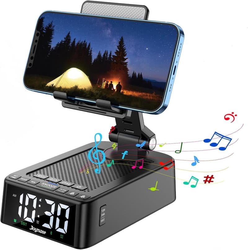 Bluetooth Phone Stand and Speaker with 360° Rotation for Home Office (Black)