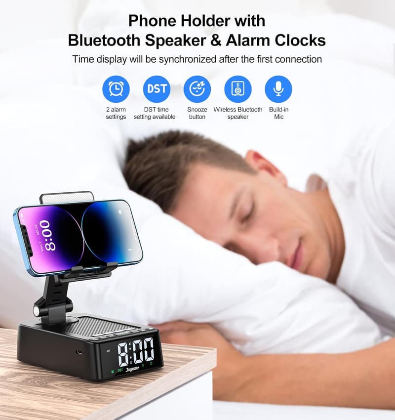 Bluetooth Phone Stand and Speaker with 360° Rotation for Home Office (Black)