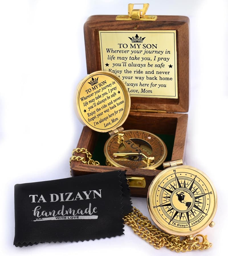 Graduation Day Compass Gift for Son with Wooden Box