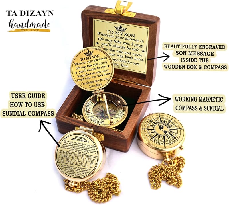 Graduation Day Compass Gift for Son with Wooden Box