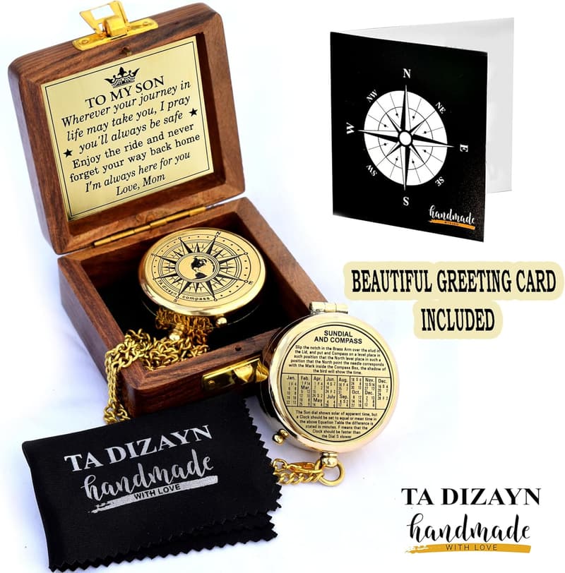 Graduation Day Compass Gift for Son with Wooden Box