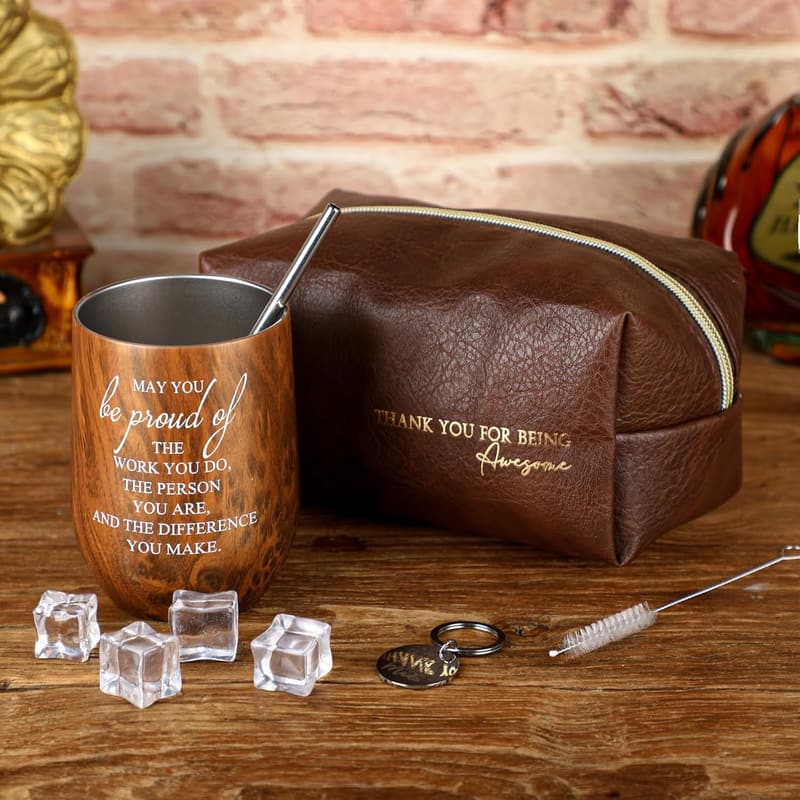 Father's Day Leather Toiletry Bag & Tumbler Gift Set for Men