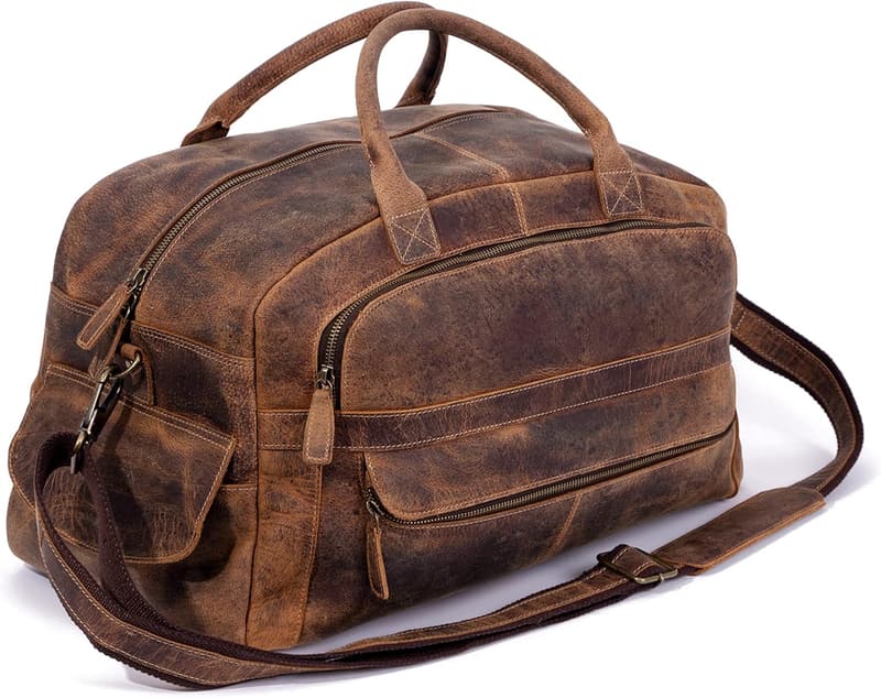 Full Grain Leather Travel Duffel Bag for Men and Women