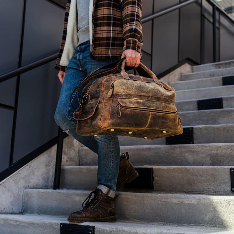 Full Grain Leather Travel Duffel Bag for Men and Women