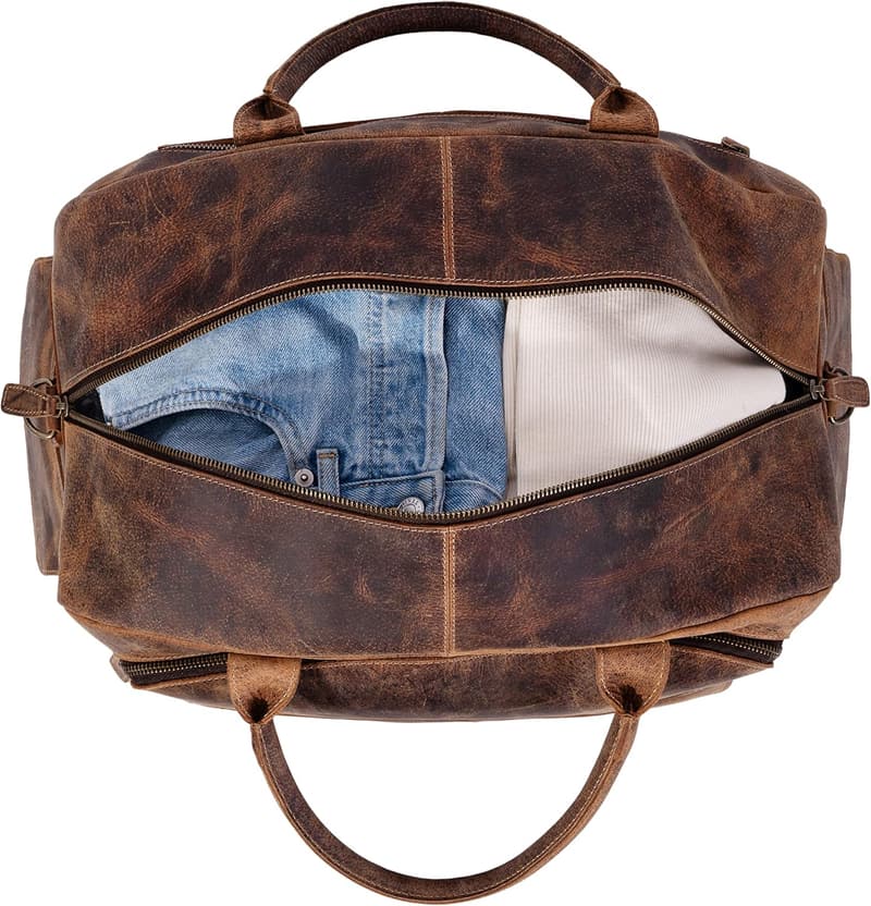 Full Grain Leather Travel Duffel Bag for Men and Women