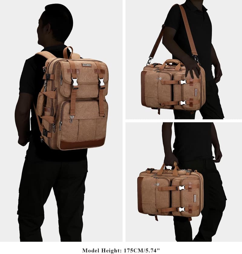 Large Convertible Canvas Travel Backpack for Men - Airline Approved