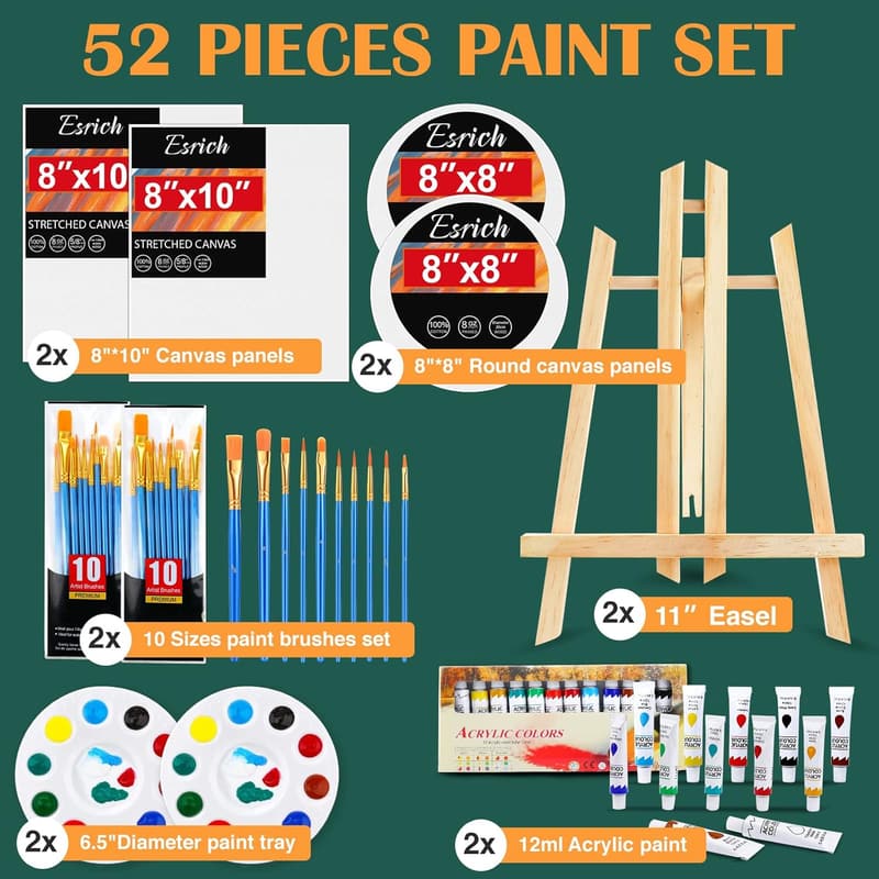 Professional 52-Piece Acrylic Paint Set with Easels and Brushes
