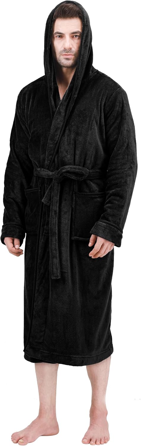 Men's Plush Hooded Fleece Spa Robe