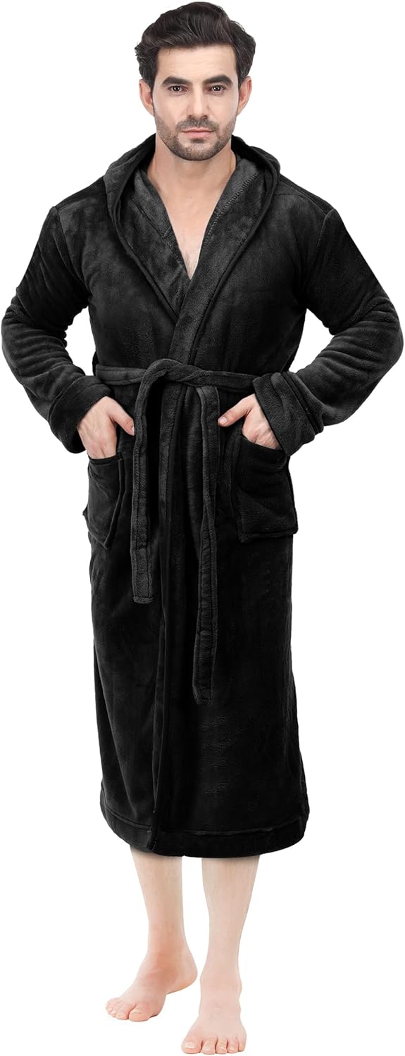 Men's Plush Hooded Fleece Spa Robe