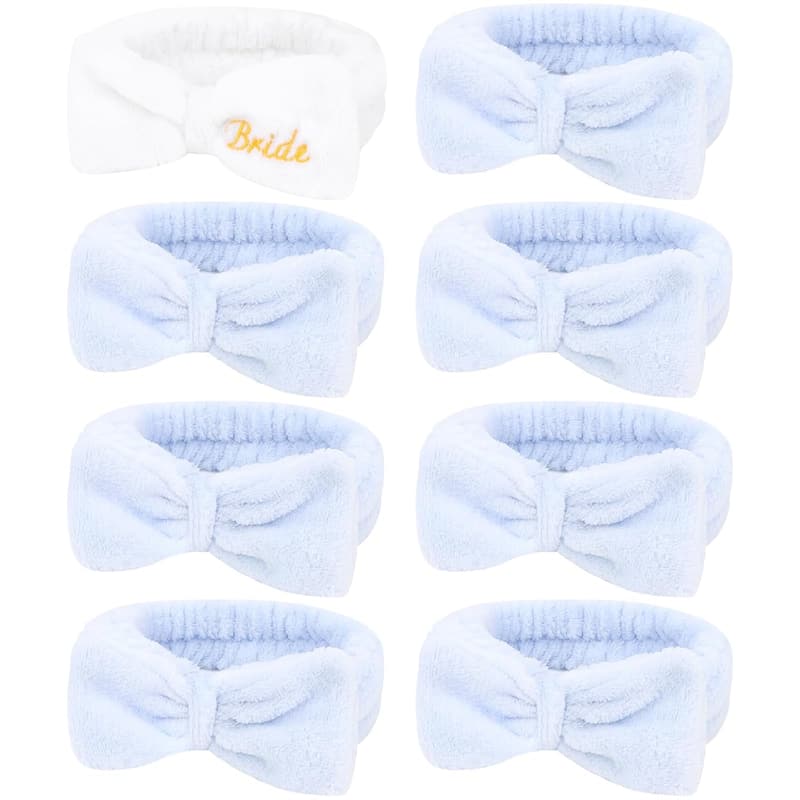 Bride & Bridesmaid Spa Headbands Set - 1 Bride + 7 Blue