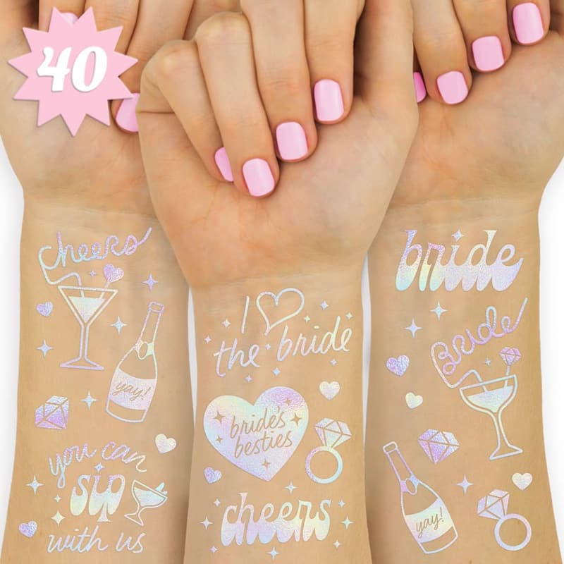 Bachelorette Party Iridescent Temporary Tattoos - 40 Styles