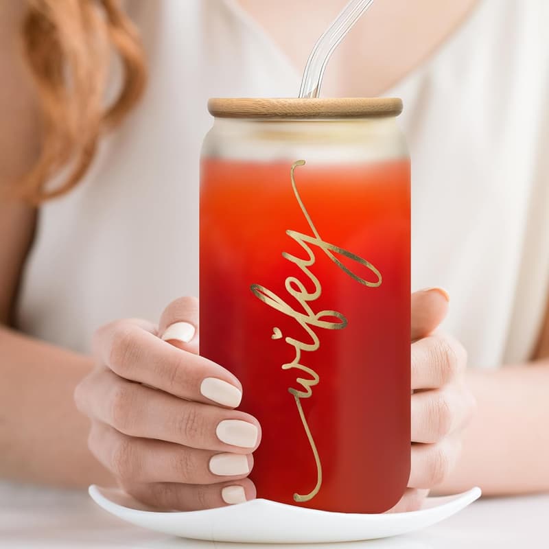 Bride-to-Be Gift - 16 Oz Engaged Wife Can Glass Cup