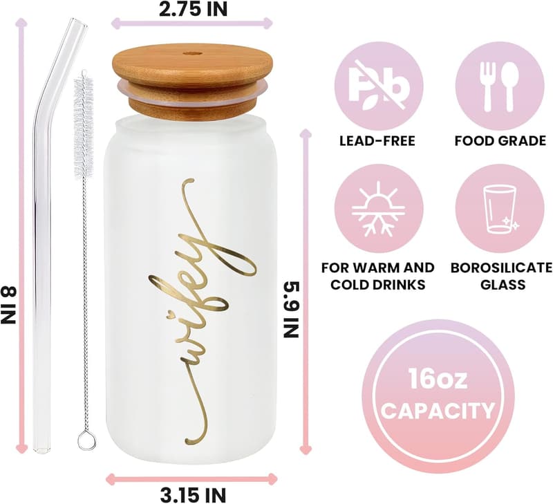 Bride-to-Be Gift - 16 Oz Engaged Wife Can Glass Cup