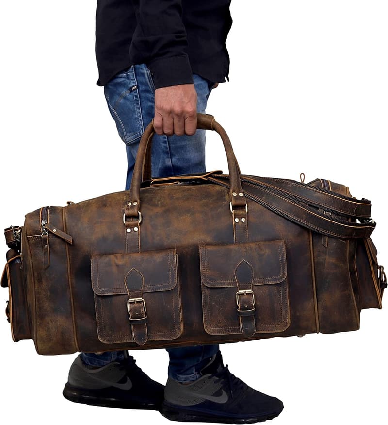Men's Leather Duffel Bag - Large Travel Holdall for Gym & Weekend