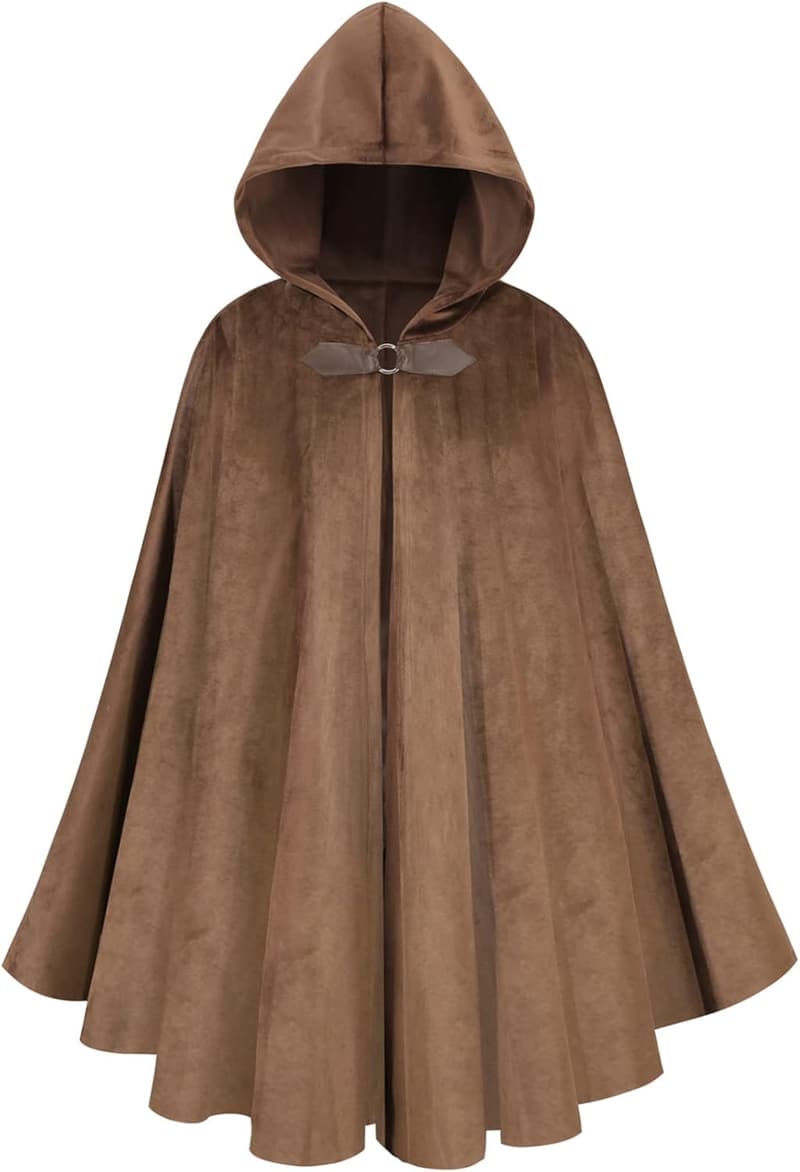 Medieval Hooded Velvet Cape for Halloween Costume