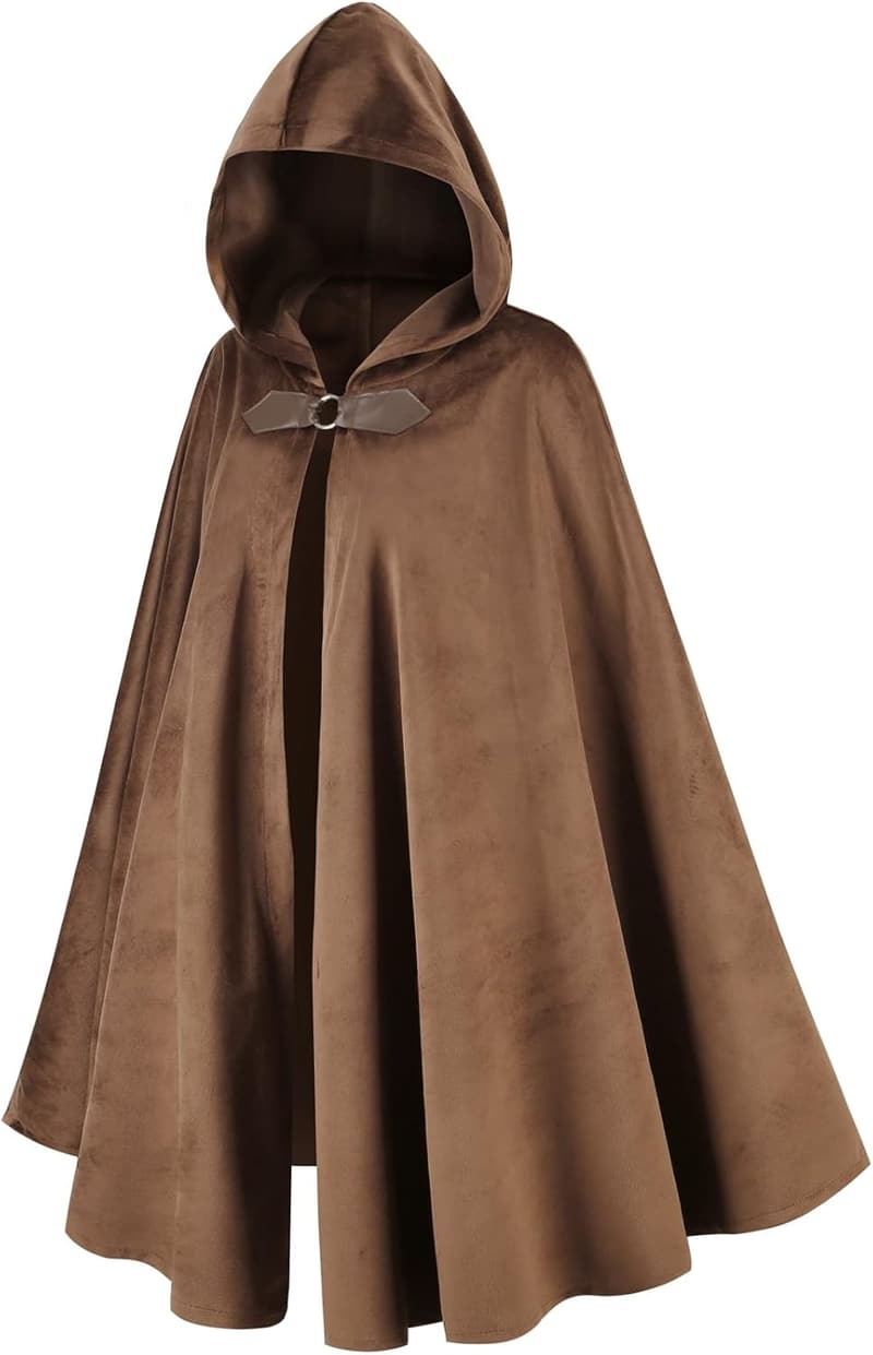 Medieval Hooded Velvet Cape for Halloween Costume