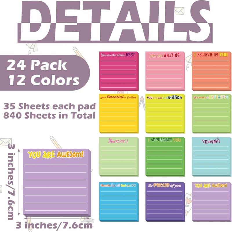 Employee Appreciation 24-Pc Motivational Sticky Notes Pad
