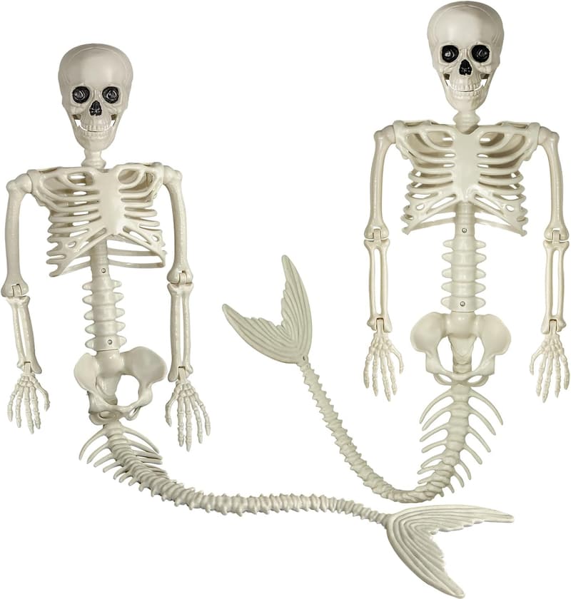 Halloween Mermaid Skeleton Decoration, 38-Inch Poseable Duo