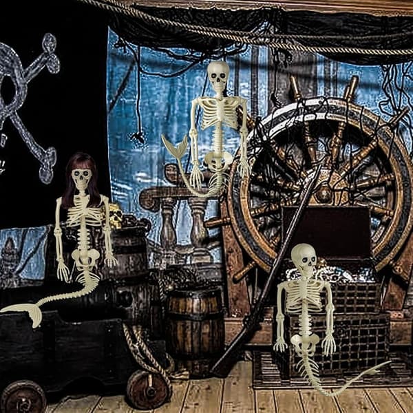 Halloween Mermaid Skeleton Decoration, 38-Inch Poseable Duo