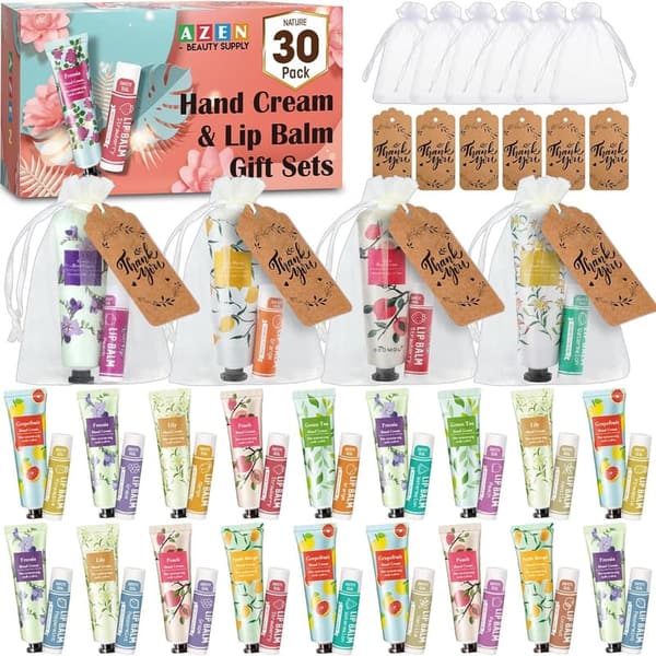 Bridal Shower Favor Set: Hand Cream & Lip Balm with Organza Bag