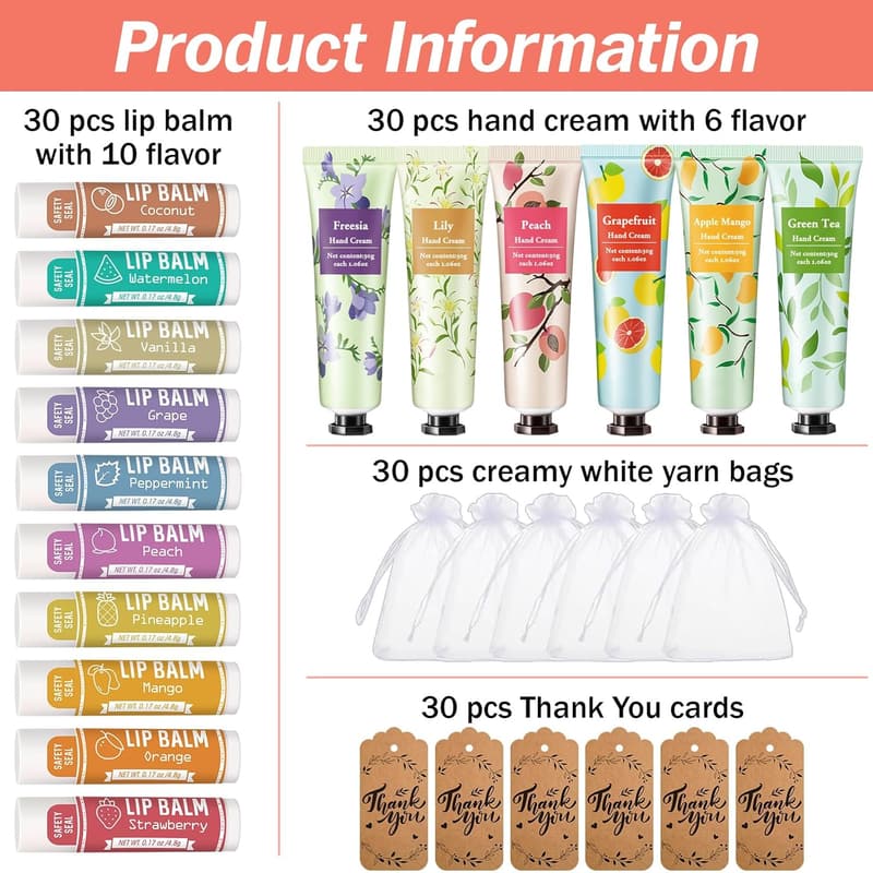 Bridal Shower Favor Set: Hand Cream & Lip Balm with Organza Bag