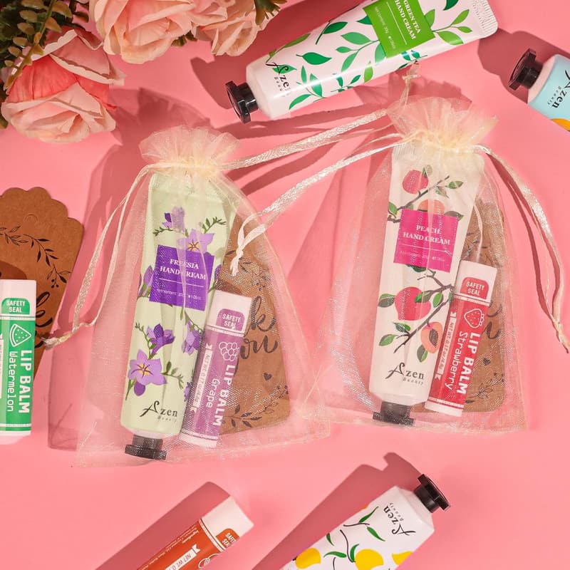 Bridal Shower Favor Set: Hand Cream & Lip Balm with Organza Bag