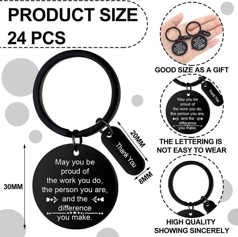 Employee Appreciation Keychain Set - 24 Pack Thank You Gifts