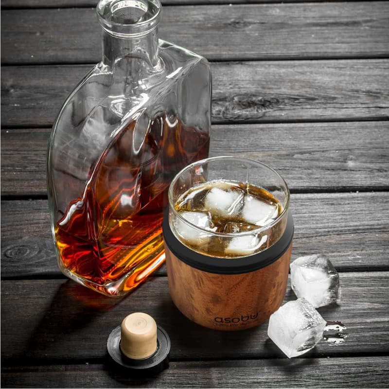 Insulated Whiskey Glass with Natural Wood Sleeve, 10.5 oz