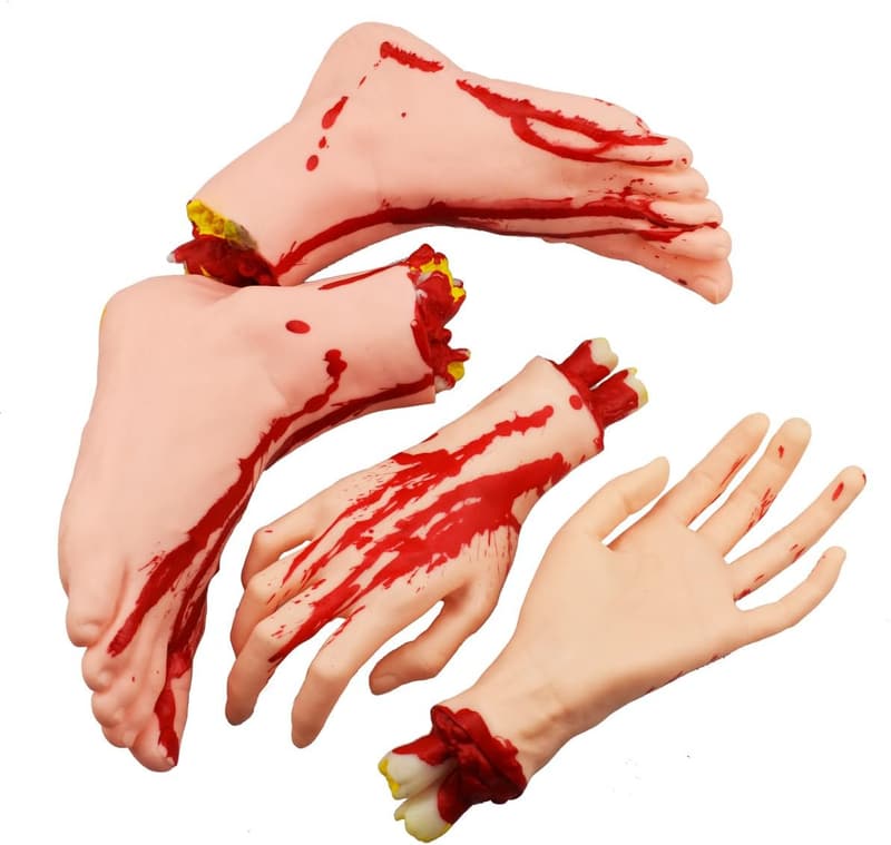 Scary Halloween Severed Hands & Feet Props Set, 4 Pieces