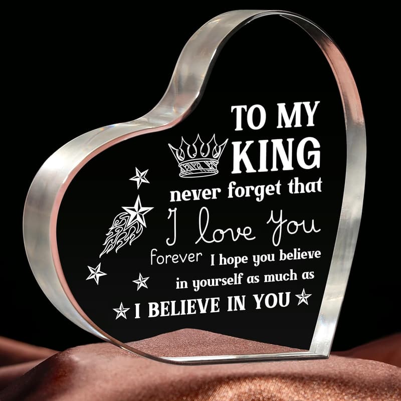 Men's Anniversary Heart-Shaped Acrylic Block Gift for Him