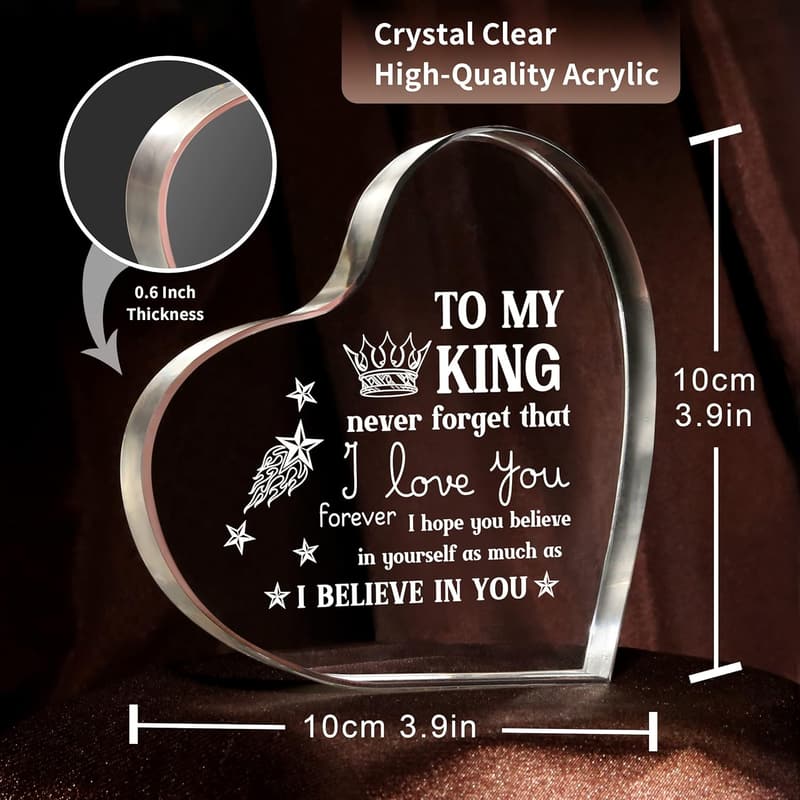 Men's Anniversary Heart-Shaped Acrylic Block Gift for Him