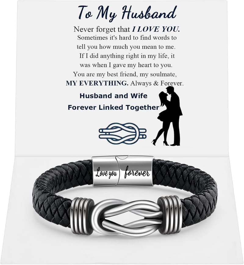 Men's Infinity Knot Leather Bracelet - Cuff Gift for Him