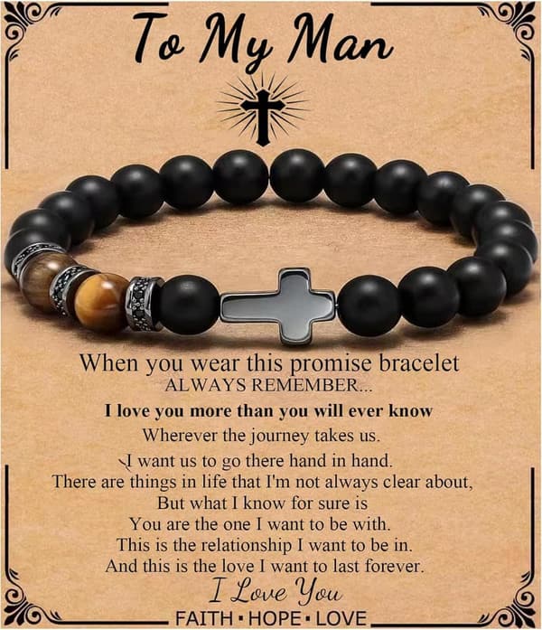 Father's Day Black Tiger Eye Cross Bracelet for Men
