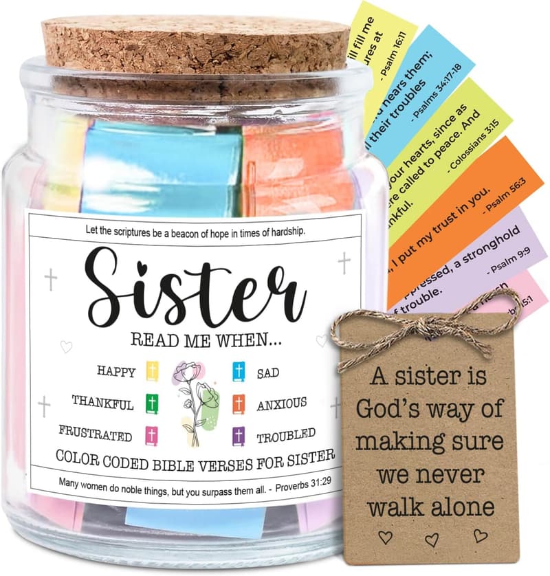 Sister Birthday & Mother's Day Glass Scripture Jar with 92 Verses