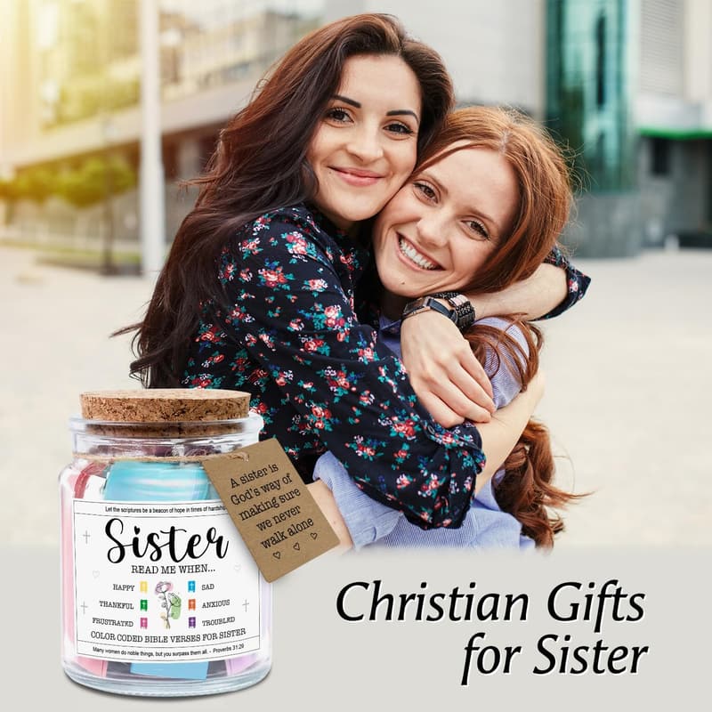 Sister Birthday & Mother's Day Glass Scripture Jar with 92 Verses