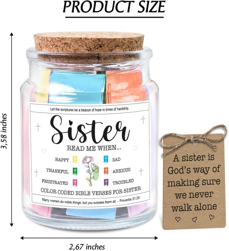 Sister Birthday & Mother's Day Glass Scripture Jar with 92 Verses