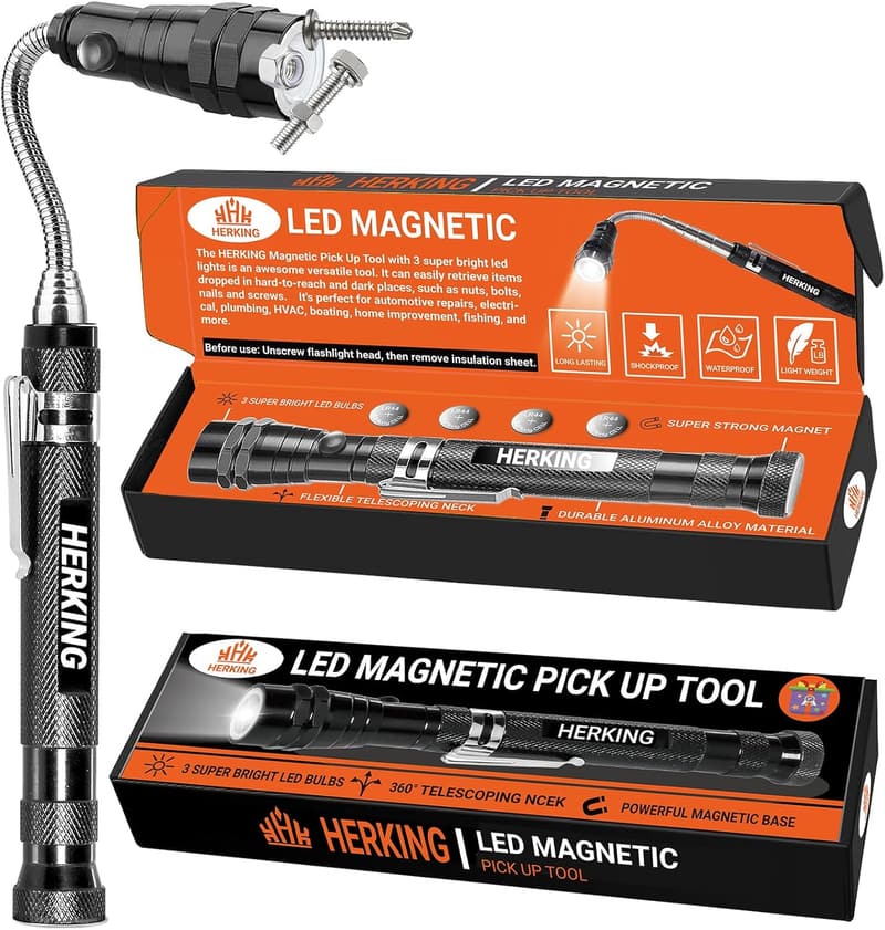 Telescoping Magnetic Pickup Tool with 3 LED Lights - Men's Gift