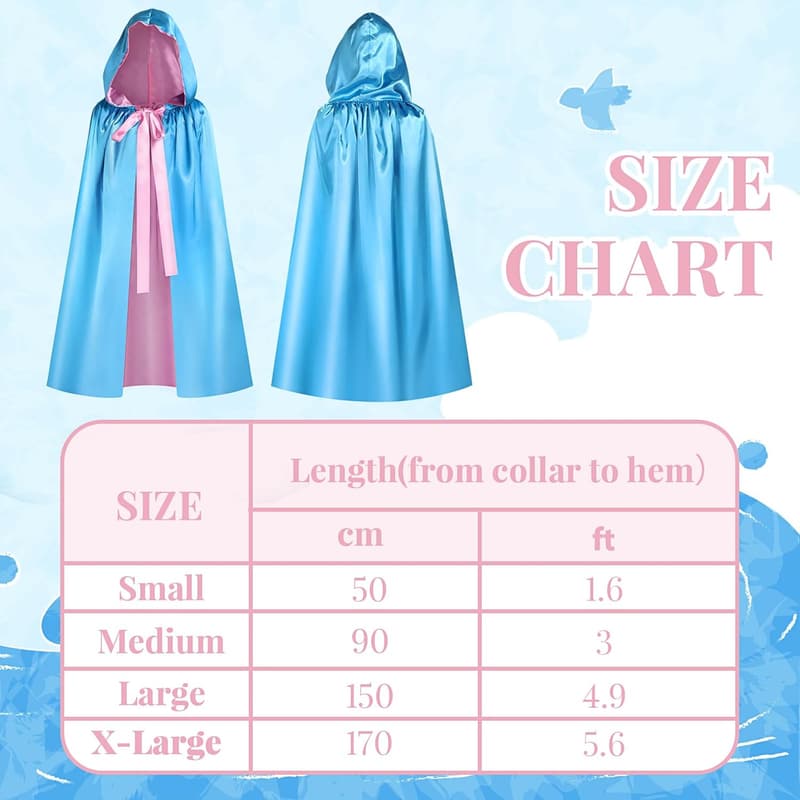 Blue Fairy Hooded Cloak Costume with Pink Ribbon for Women