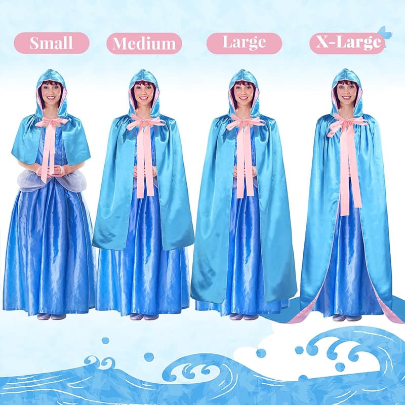 Blue Fairy Hooded Cloak Costume with Pink Ribbon for Women