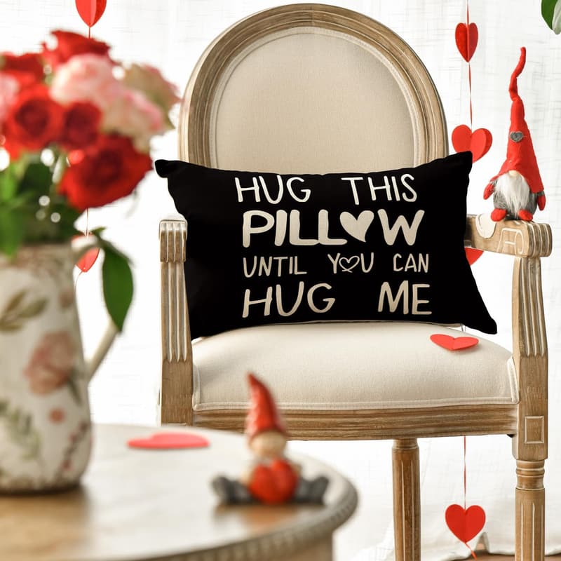Valentine's Day Black Throw Pillow Cover - 12x20 Inch Couple Gift