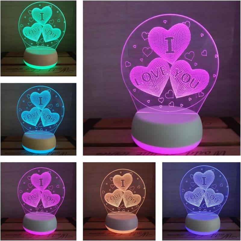 3D Love You Night Light - Color Changing LED Table Lamp for Couples