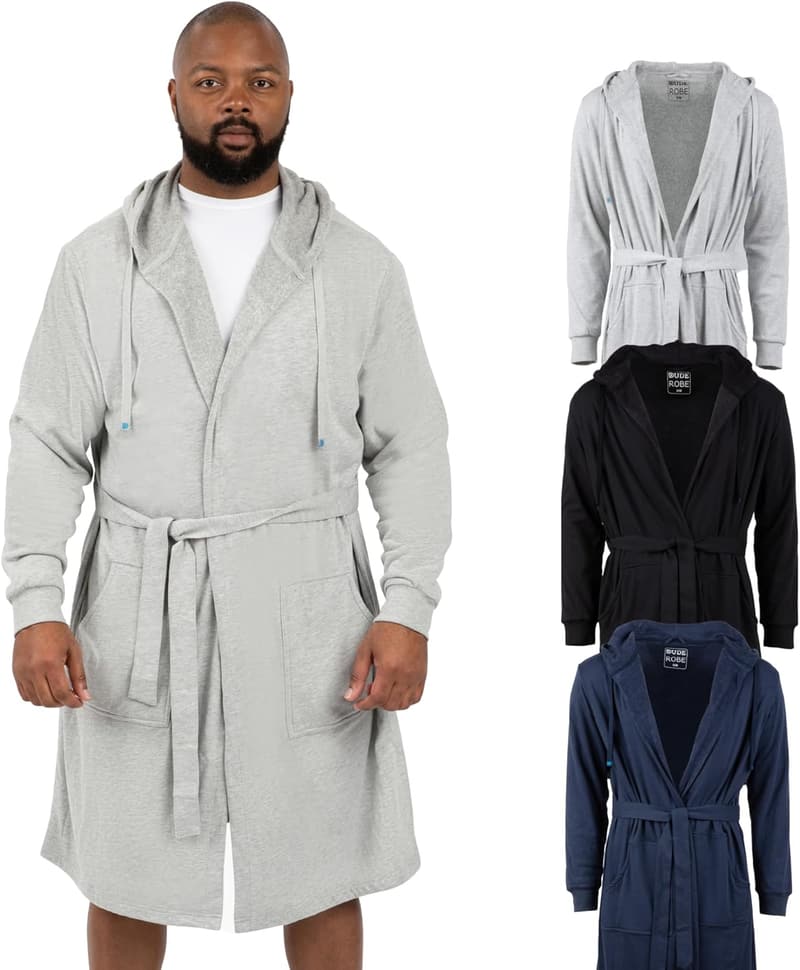 Men's Hooded Bathrobe in Soft Absorbent Cotton with Pockets